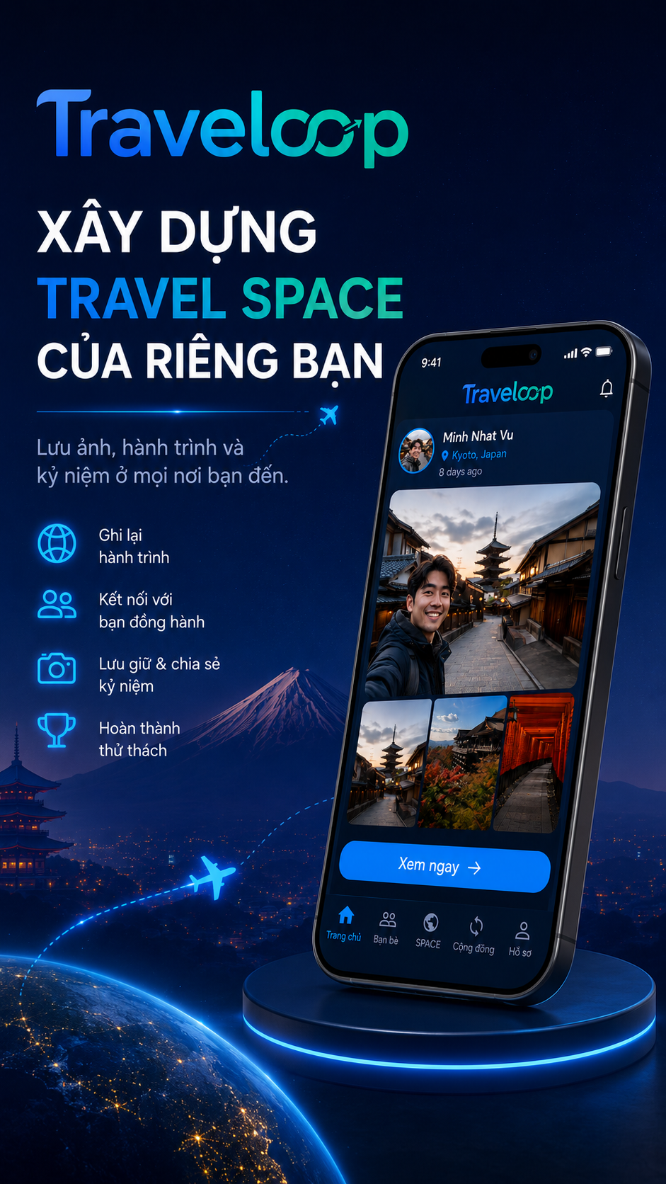 Màn hình Travelloop hiển thị SPACE du lịch